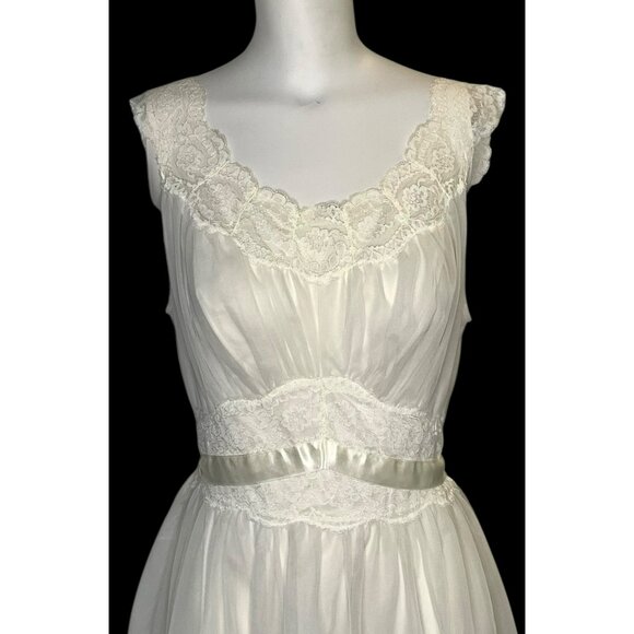 VTG Vanity Fair 60s Ivory Tricot Nylon Lace Chiffon Nightgown Peignoir Set Sz 34 - Picture 13 of 16